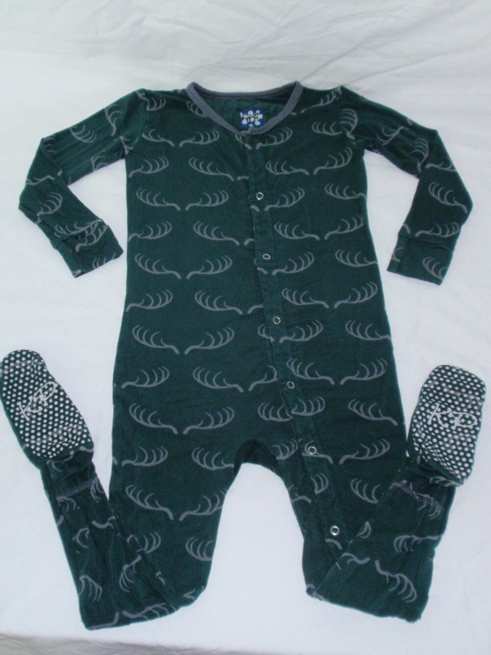 KicKee Pants Deer Rack on Pine Green Bamboo Footie Sleeper Sz 3t